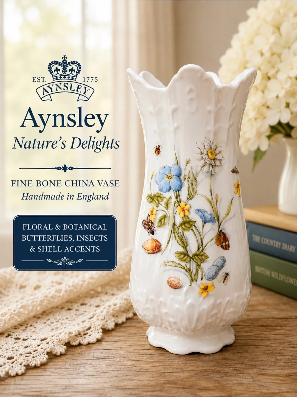 Aynsley Nature’s Delights Fine Bone China Floral Vase | Handmade in England